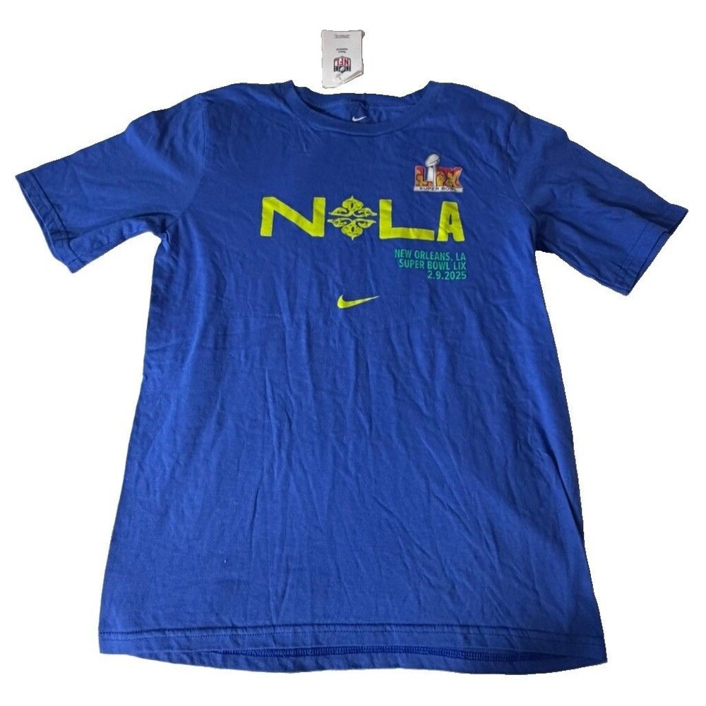 Nike Super Bowl LIX NOLA New Orleans 2025 T-Shirt Youth XL 18/20 Blue NFL